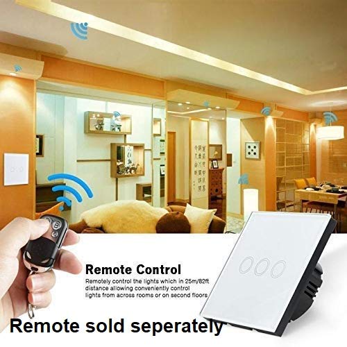 Protium_WiFi with RF Touch Switch Work with Alexa and Google Assistant for Smart Home Automation_3 Gang_Black Color (Compatible with RF Remote, Not Included with Switch)