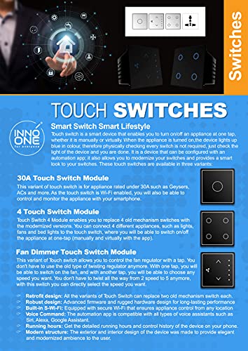 INNO ONE 4S- Wi-Fi Touch Switch Glass Module. Suitable for Anchor Panasonic Modular Switch (6A). Works on Alexa, Google Assistance, Siri