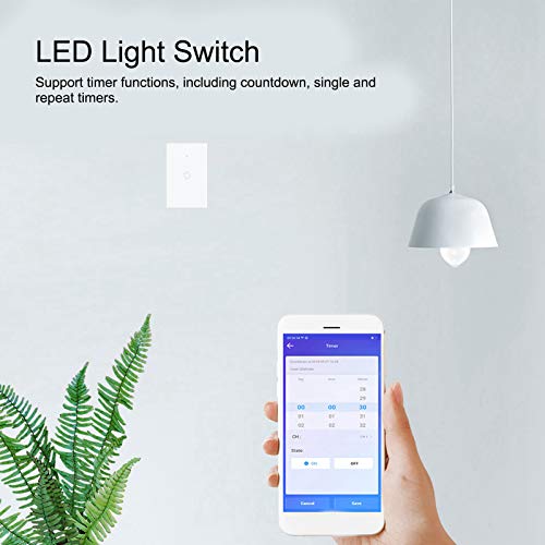 WiFi Smart Switch, Support Timer Functions Voice Control Switch, Professional LED Touch Panel, for Home 4.8 x 3 x 1.3in Bedroom(Bai GAI 1 Road (2030815), Transl)