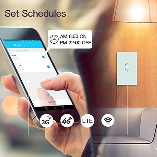WIQD® Smart WiFi Wall Switch Plate 3 Gang with Touch Buttons and Voice Control Support for Echo Alexa & Google Assistant (White) (Wall Switch : 3 Gang)
