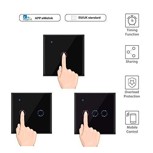 Wireless Switches WiFi Light Switch Smart Wall Compatible with Alexa Echo Google Home Assistant Control APP Touchable Light Switch Phone for iOS 1 2 3 Gang
