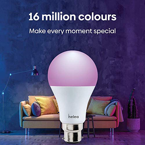 Helea 12W Wi-Fi Smart Bulb (B22),16 million Colours + Warm White/Neutral White/White, Compatible with Alexa & Google Assistant
