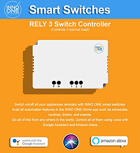 INNO ONE Rely Three Module Switch Controller (6A) for Light, Fan, Other appliances. Voice Integration Through Alexa, Google Assistance, Siri