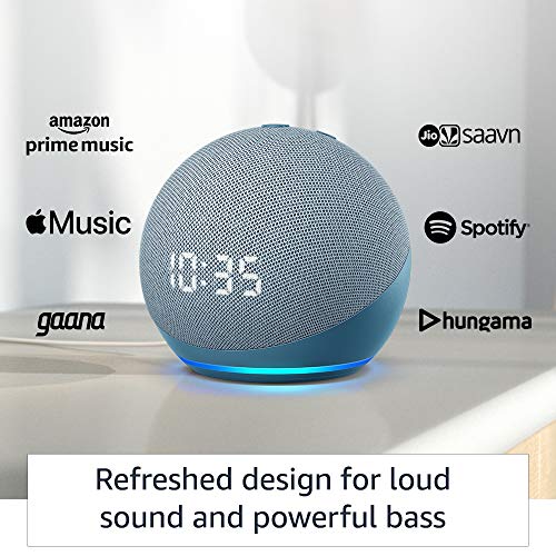 Echo Dot (4th Gen, Blue) with clock bundle with Wipro 12W LED smart color Bulb