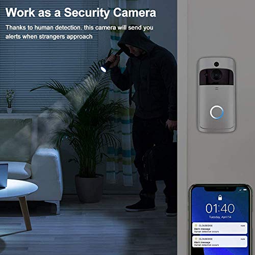 Sanyipace WiFi Smart Wireless Security DoorBell Smart HD 720P Visual Intercom Recording Video Door Phone Remote Home Monitoring Night Vision