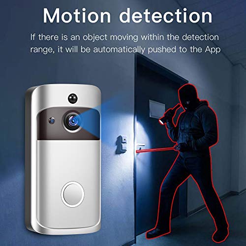 Smart Home WiFi Doorbell 1080P HD Security Camera with Two-Way Audio PIR Motion Detection IR Night Vision 160-Degree Wide Angle Lens Wireless Doorbell XF-IP007H-F Silver with White EU Plug Chime