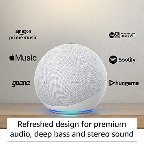 Echo (4th Gen, White) Combo with Wipro 9W Smart Bulb – Easy Set-Up