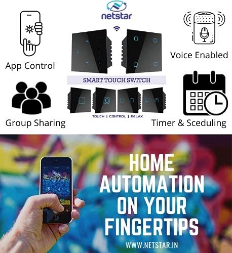 NETSTAR® 2-Touch Smart Wi-Fi + Bluetooth Switch (15 Amp) (Pack of 2 Nos) | Netstar Mobile App Control I Compatible with Alexa, Google Home, Apple Siri