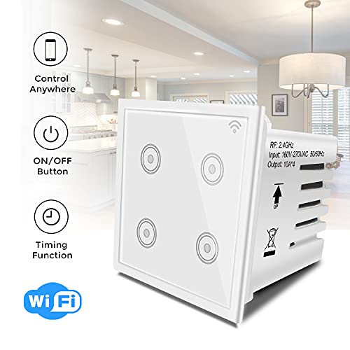 SLIFE 4 Gang WiFi Smart Touch Switch, Compatible with Alexa, Compatible with Roma modular Plate Color:White