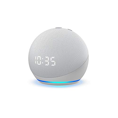 All-new Echo Dot with clock (4th Gen, White) gift twin pack with Wipro 9W LED smart color bulb