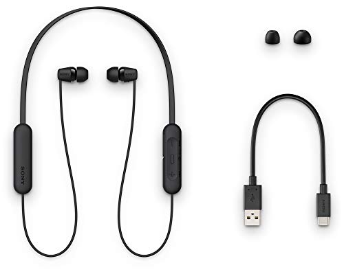 Sony WI-C200 Wireless In-Ear Headphones with 15 Hours Battery Life, Quick Charge, Magnetic Earbuds for Tangle Free Carrying,Metallic Finish, Bluetooth ver 5.0, Headset with mic for phone calls (Black)