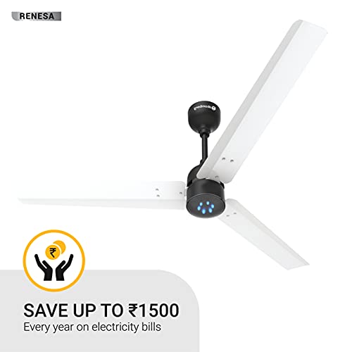 Atomberg Renesa 1200 mm BLDC Motor with Remote 3 Blade Ceiling Fan  (White and Black, Pack of 1)