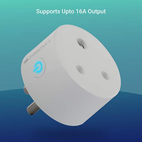 Zebronics ZEB-SP116, Smart Wi-Fi Plug Compatible with Google Assistant & Alexa, Supports Upto 16A and Comes with a Dedicated APP That Features Scheduled Control and Energy Monitoring.