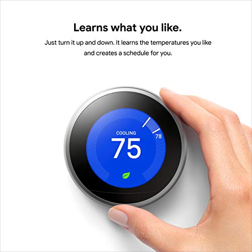 Nest Learning Thermostat 3rd Generation, Stainless Steel, Compatible with Alexa