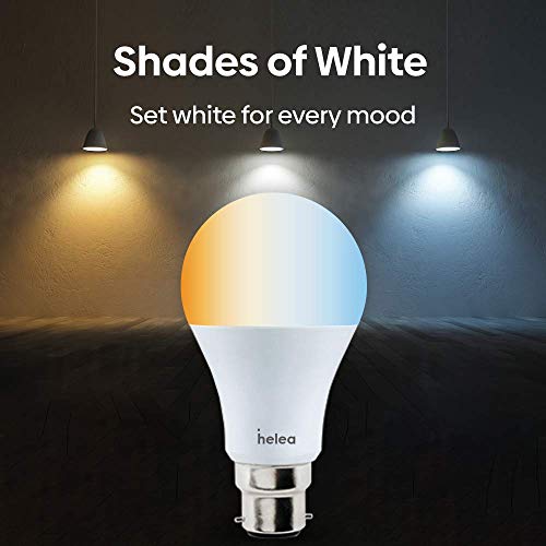 Helea 9W Wi-Fi Smart Bulb (B22), 16 Million Colours + Warm White/Neutral White/White, Compatible with Alexa & Google Assistant