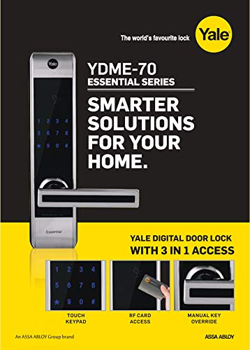 Yale YDME 70- LH Digital Lock Pin Enabled/RF Card/Mechanical Key, Silver