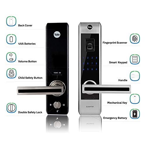 Yale YDME 80- LH Digital Door Lock with Biometric, Pincode & Mechanical Key Access, Color- Silver, Right Hand Opening Door(Free Installation)