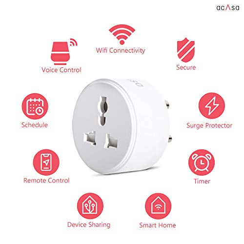 Acasa 10A Wi-Fi Smart Plug Alexa & Google Home Compatible , Universal Plug Point for Low Power Devices