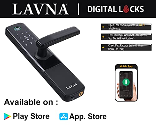Lavna Locks Digital door locks for wooden and metal doors/Fingerprint, Password, RFID Card and key, for Home and Office use (Large Black)