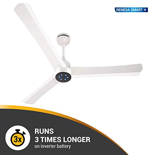 Atomberg Renesa Smart + 1200 mm BLDC Motor with Remote 3 Blade Ceiling Fan (Pearl White, Pack of 1)