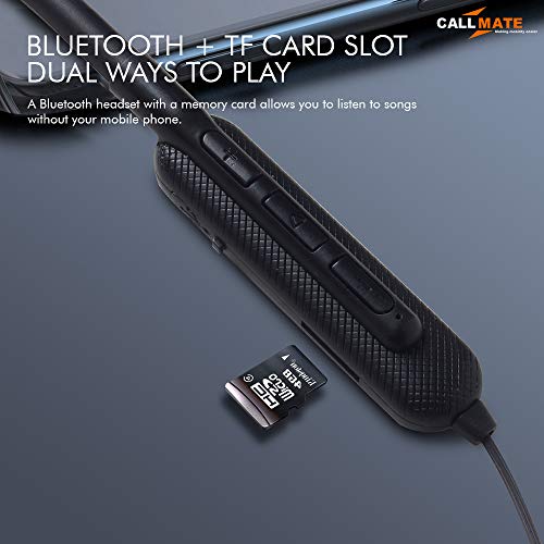 CALL MATE Flex Band Wireless Neckband (15 Hours Backup) | TF Card | IPX4 Bluetooth Headset (Black, in The Ear)