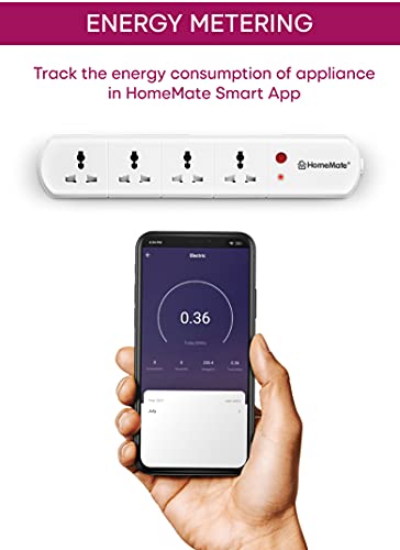 HomeMate® WiFi + BLE Smart Power Extension | No Hub Required | Works with Amazon Alexa and Google home | 10A | With Energy Monitoring