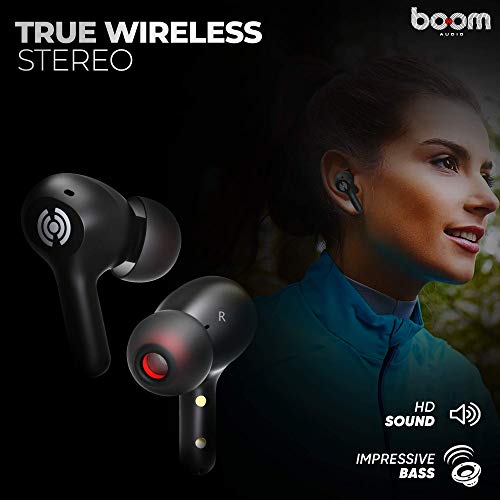 BOOMAUDIO Boom Bling True Wireless Earbuds Bluetooth 5.0 Playtime Upto 17 Hours Lightweight High Bass IPX5 Water Resistant in- Ear Headphones (Black)