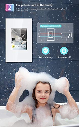 Protium Intelligent Color LCD Touch Smart Geyser Switch 16A max (Not suitable for AC) Smart Living app, work with Alexa, Google Home (White)