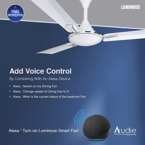 (Renewed) Luminous Audie 1200mm Smart Ceiling Fan for Home and Office with Remote, IoT, Works with Alexa (Mirage White)