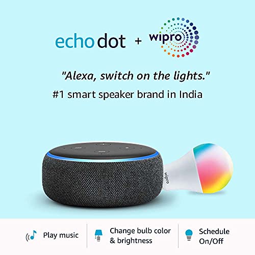 Echo Dot (Black) Combo with Wipro 12W Smart Color Bulb – Smart Home Starter Kit