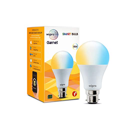 Wipro Garnet Wi-Fi Enabled Smart LED Bulb B22 9-Watts (Pack of 1, Shades of White and Yellow) Compatible with Amazon Alexa and Google Assistant