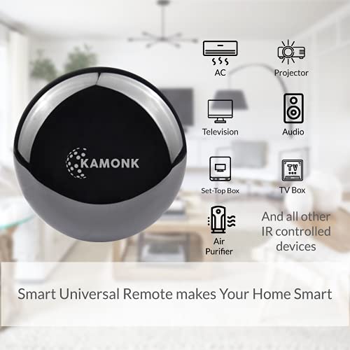 Kamonk Smart Universal Remote, Wi-Fi Enabled, control any IR controlled device such as AC, TV, Music System, etc., Compatible with Amazon Alexa and Google Assistant, Add shortcuts to Siri & Kamonk App (Black)
