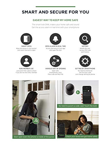Oval Bluetooth Digital Door Lock IG720 – Latest Technology to Keep Your Home Secure. Works with Smartphone, Key FOBs, RFID Cards and Passcodes. Available in Silver/Gold/Black Finishes. (Black)