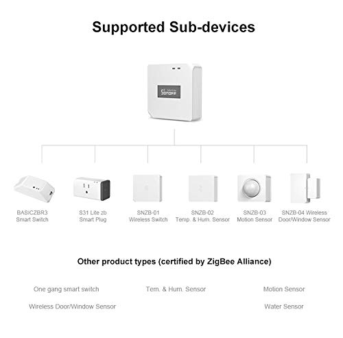 Sonoff ZigBee 3.0 Bridge Wireless Remote Controller, Smart Home Hub/Gateway, Compatible with Alexa, Google Home, Bundled with Micro USB Wall Adaptor