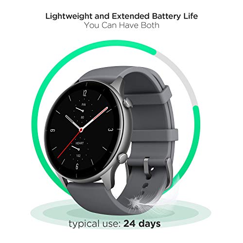 Amazfit GTR 2e SmartWatch with Curved Design, 1.39 Always-on AMOLED Display, SpO2 & Stress Monitor, Built-in Alexa, Built-in GPS, 24-Day Battery Life, 90+ Sports Models, 50+ Watch Faces (Slate Grey)