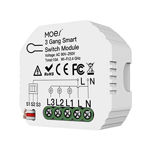 Negaor 3 Gang Wi-Fi Switch Module Wi-Fi Intelligent Light Switch Hidden Design Voice Control Compatible with Alexa/Google Home APP Remote Control DIY Breaker Module 2 Way Feature (AC 90-250V)
