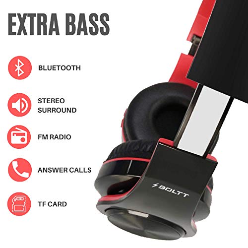 Fire-Boltt Blast 1000 Hi-Fi Stereo Over-Ear Wireless Bluetooth Headphones with Foldable Earmuffs, 20-Hours Playtime & Built-in Mic (Red)