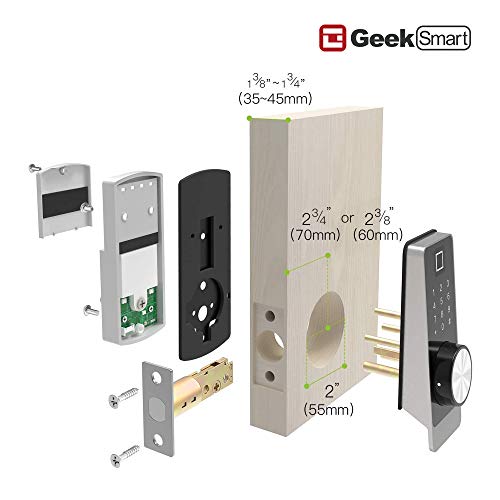 Geek Smart L-F504 Fingerprint Door Lock – Biometric Keyless Entry for Homes, Apartments, Office, Hotels (Silver)