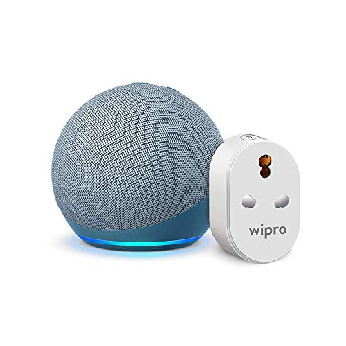 Echo Dot (4th Gen, Blue) bundle with Wipro 16A smart plug