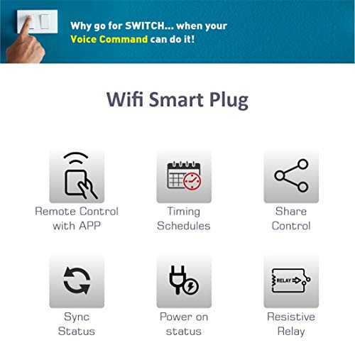 Duluck WiFi Smart Plug, IOT Plug, wifi plug, suitable for TV, Table Lamp, Computer, Allout, Phone Charger, Wall Fan, Fresh Airfan, Iron, Air purifier, it Works with Alexa, Duluck & Ok Google Smart Speakers, WPC & ETA certified, Max load capacity 2400-Watt resistive. Model (PS-16-NA)