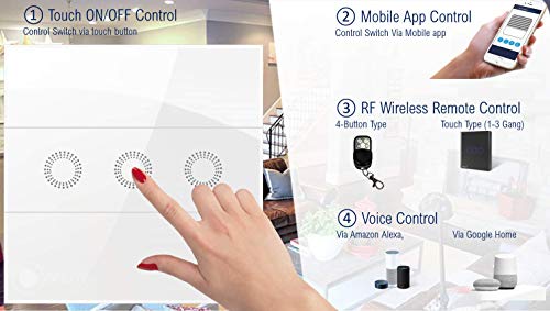 Smart Touch Wall Switch Work with Amazon Alexa and Google Assistant for Smart Home Automation_3 Gang_White Color (Flower Button)