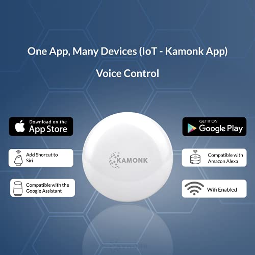 Kamonk Smart Universal Remote, Wi-Fi Enabled, control any IR controlled device such as AC, TV, Music System, etc., Compatible with Amazon Alexa and Google Assistant, Add shortcuts to Siri & Kamonk App (White)