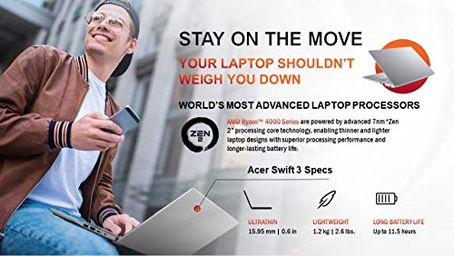 Acer Swift 3 Thin & Light Laptop, 14″ Full HD IPS, AMD Ryzen 7 4700U Octa-Core with Radeon Graphics, 8GB LPDDR4, 512GB NVMe SSD, Wi-Fi 6, Backlit KB, Fingerprint Reader, Alexa Built-in, SF314-42-R9YN