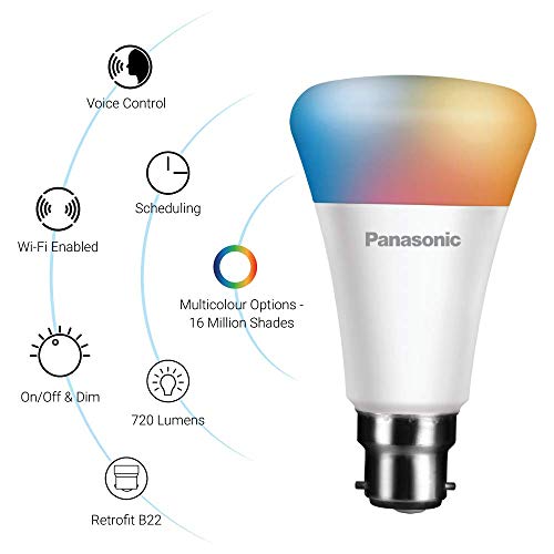 Panasonic WiFi Enabled Smart LED Bulb B22 9-Watt (16 Million Colors) (Compatible with Amazon Alexa and Google Assistant), Pack of 1