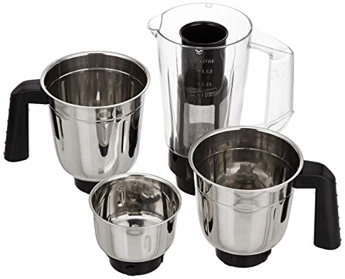 (Renewed) AmazonBasics Premium 750W Mixer Grinder with 3 Stainless Steel Jar + 1 Juicer Jar, Black & Grey
