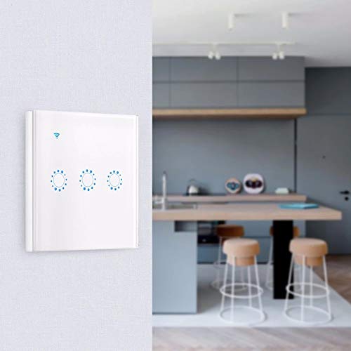 Protium_New Design_WIFI touch Switch work with Amazon Alexa and Google Assistant for smart home automation_3 Gang_Purple Color (Flower Button)