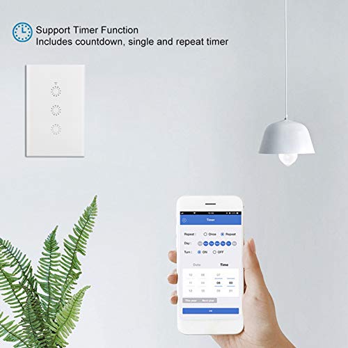 Touch Switch, Intelligent Light Switch, Tempered Glass Panel, Maximum Power of 2200W, Wall Touch Switch, for Houses Home Appliances(White Three-Way (2030996), Transl)