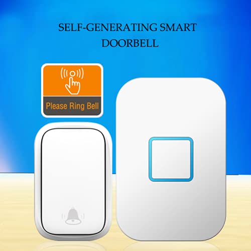 EZBLE Wireless Doorbell Battery Free Operated Kit with 60 Different Melody, 1 Push Button Transmitters and 1 Receiver LED Light Operating at 500Feet Range in Open Area (White)