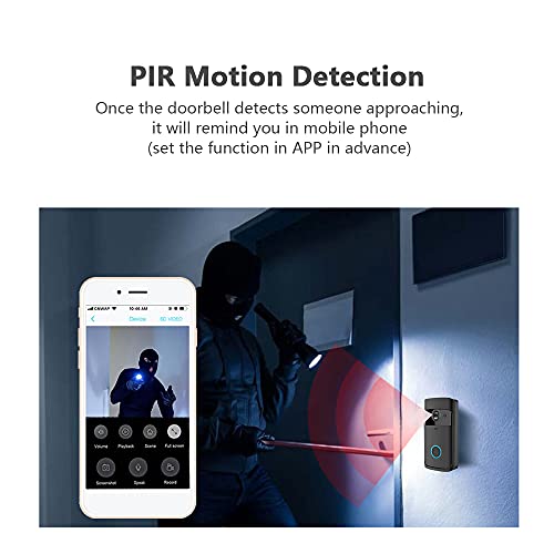 Wireless Video Doorbell 720P Visual Real-time Intercom Wi-Fi Video Bell PIR Detection 2-Way Talk Home Security Camera with 166 Degree Lens & Cloud Storage Compatible with iOS & Android