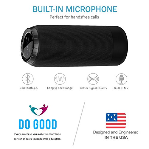 ZAAP(USA)® BOOMBOX Bluetooth Wireless speaker with Built-In Microphone Supports Google Assistant/SIRI, 15 Hours Playtime/33-Foot Bluetooth Range/3D Bass,12-Watts, NFC Pairing, Award winning Design for Outdoor/Desktop & Sports (Black)
